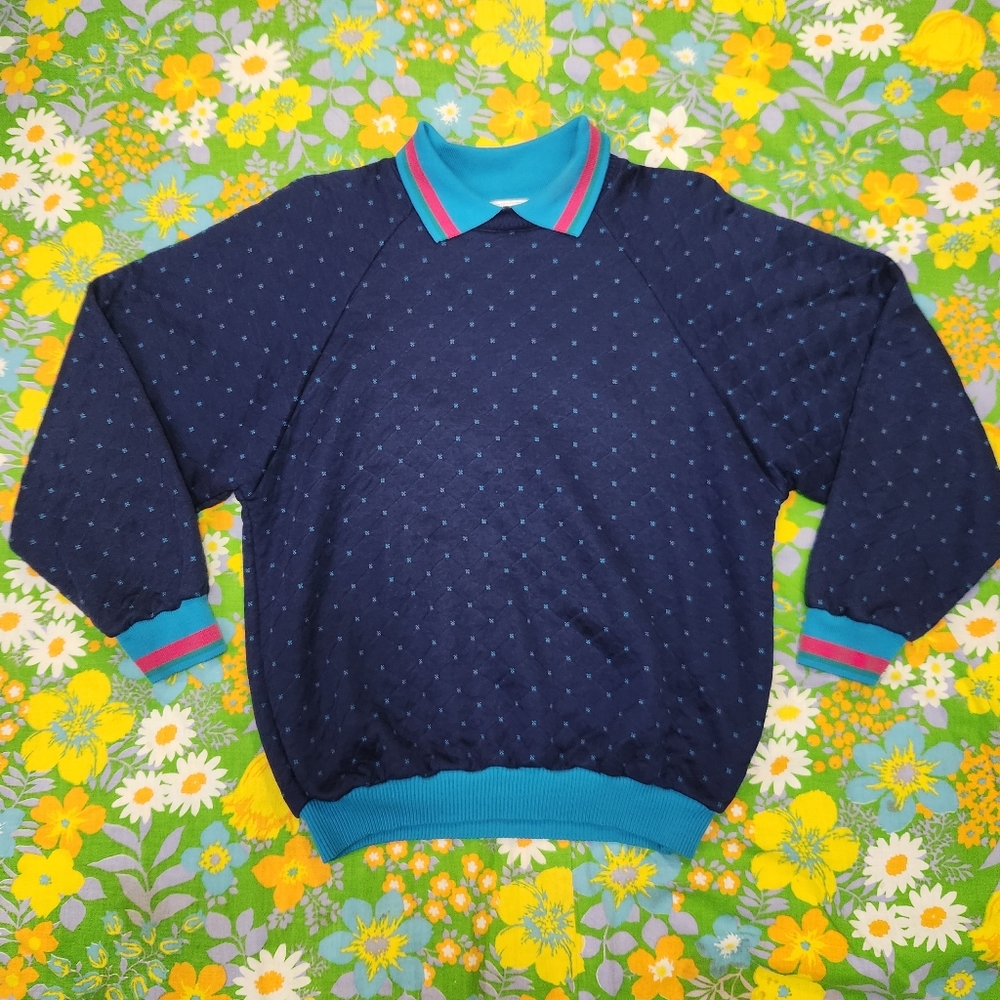 Gitano Collections Vintage 90s Striped Collar Quilt Sweater